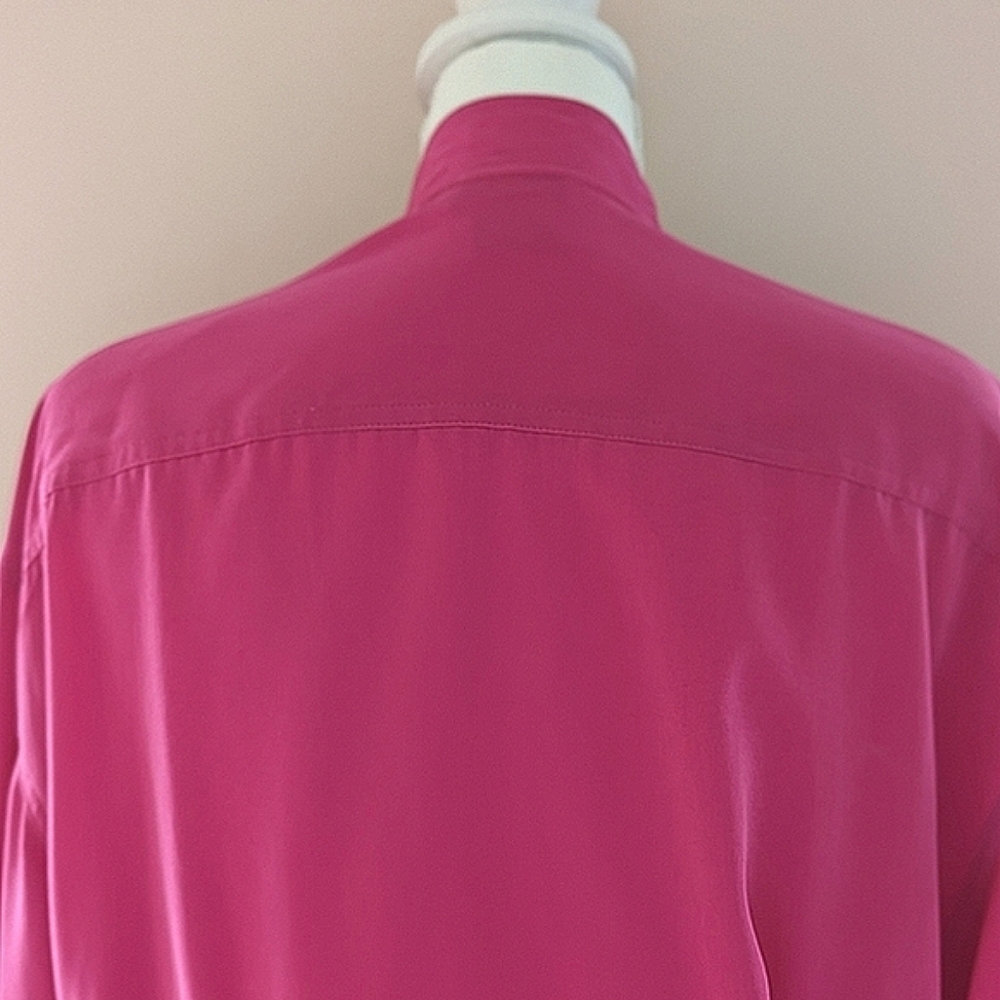 Vintage 1980's Bright Pink Dress Belted Button Down High Neck Pockets Size 10 - Picture 5 of 16